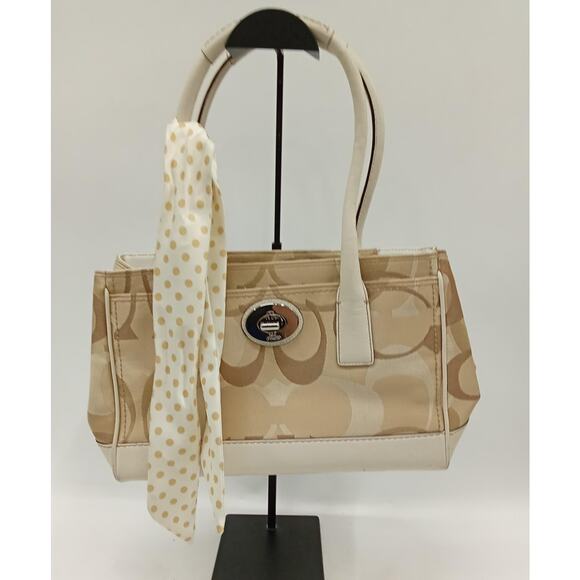 Coach Hamptons Signature Canvas Scarf Tote Bag Tan/Brown/Ivory - Picture 1 of 9